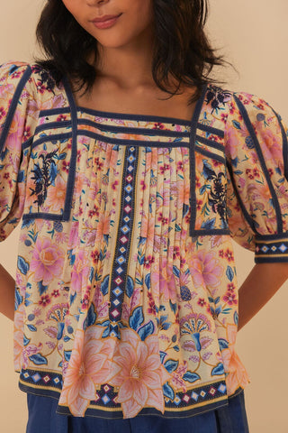 SUPERBLOOM TAPESTRY CREAM SQUARE NECKLINE BLOUSE