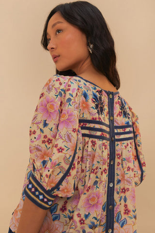 SUPERBLOOM TAPESTRY CREAM SQUARE NECKLINE BLOUSE