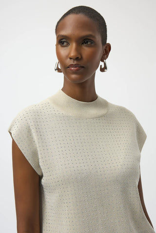 SWEATER KNIT SLEEVELESS PULLOVER W/IRON-ON DETAIL