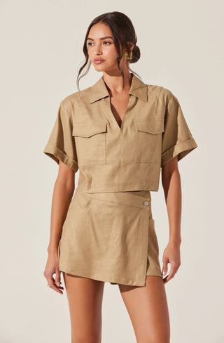 DEBORAH LINEN BLEND SAFARI TOP